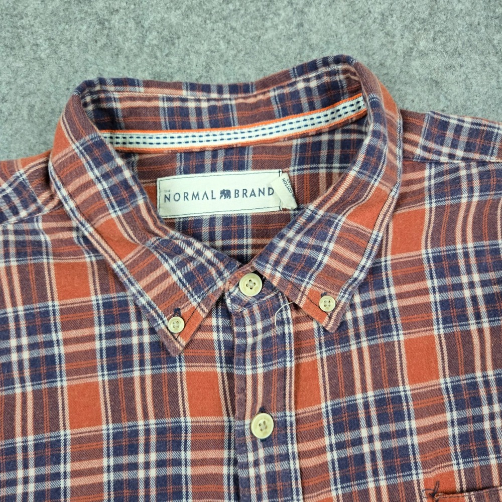 The Normal Brand Flannel Shirt Mens XL Orange Blue Plaid Button Down Long Sleeve - Picture 3 of 15